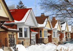 Armour Shield Roofing Suburban Houses With Snow On Roofs In Winter